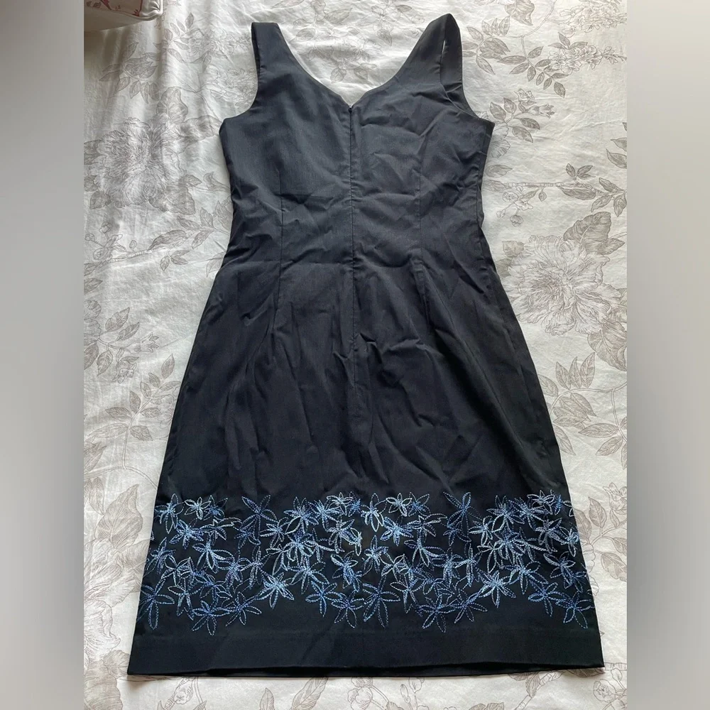 Express Y2K Blue Floral Embroidered Black Sheath Dress 2 Office Corpcore 90s‎